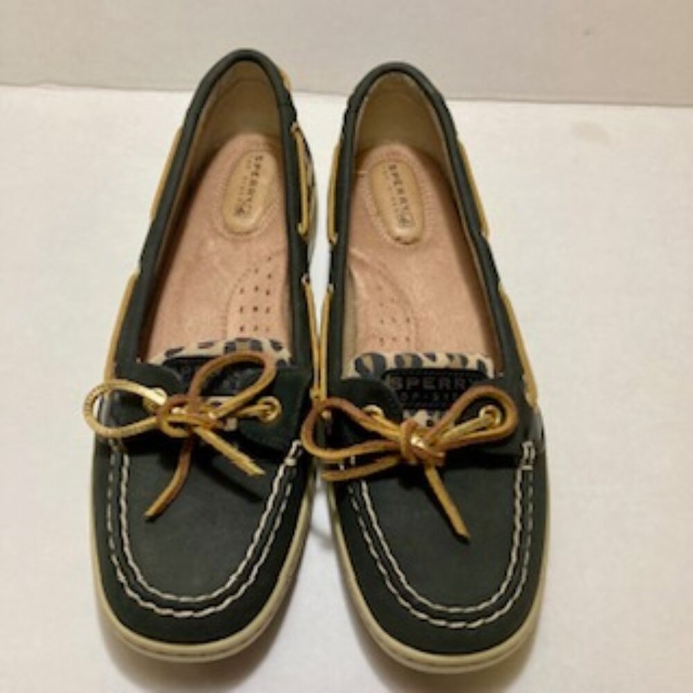 Sperry Top Sider Women Boat Shoe Black Gold Size 9 New no tags Leopard Cheetah